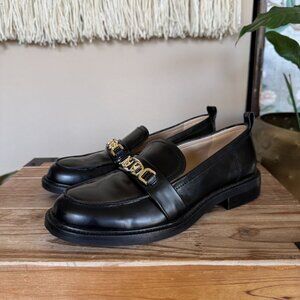 Sam Edelman Christy Loafer Black Box Leather Silver & Gold Hardware Size 7